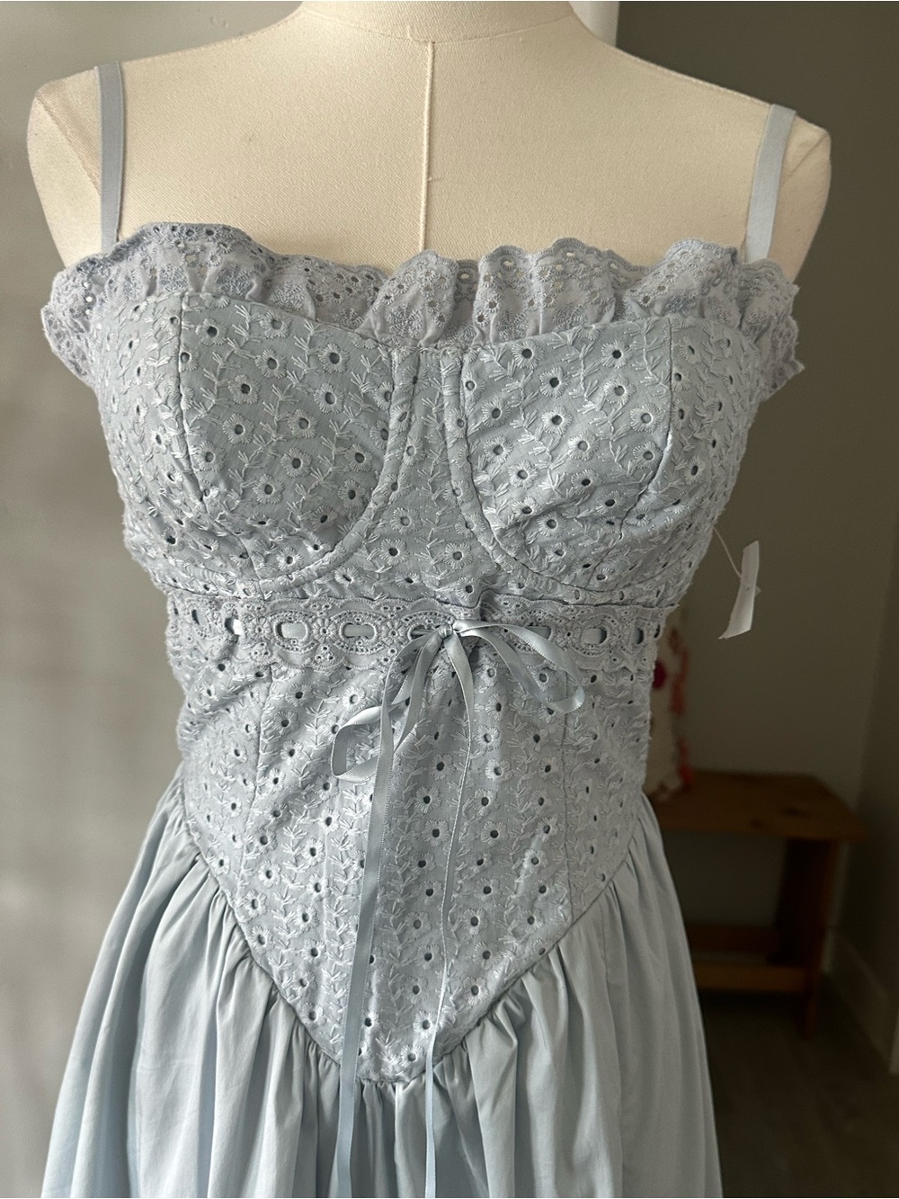 House of CB 'Jaime' Soft Blue Cotton Broderie Anglais Midi Sundress New! - Picture 10 of 15